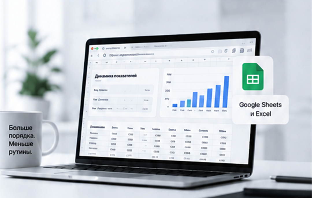 Ноутбук с рабочей таблицей, графиком и значком Google Sheets